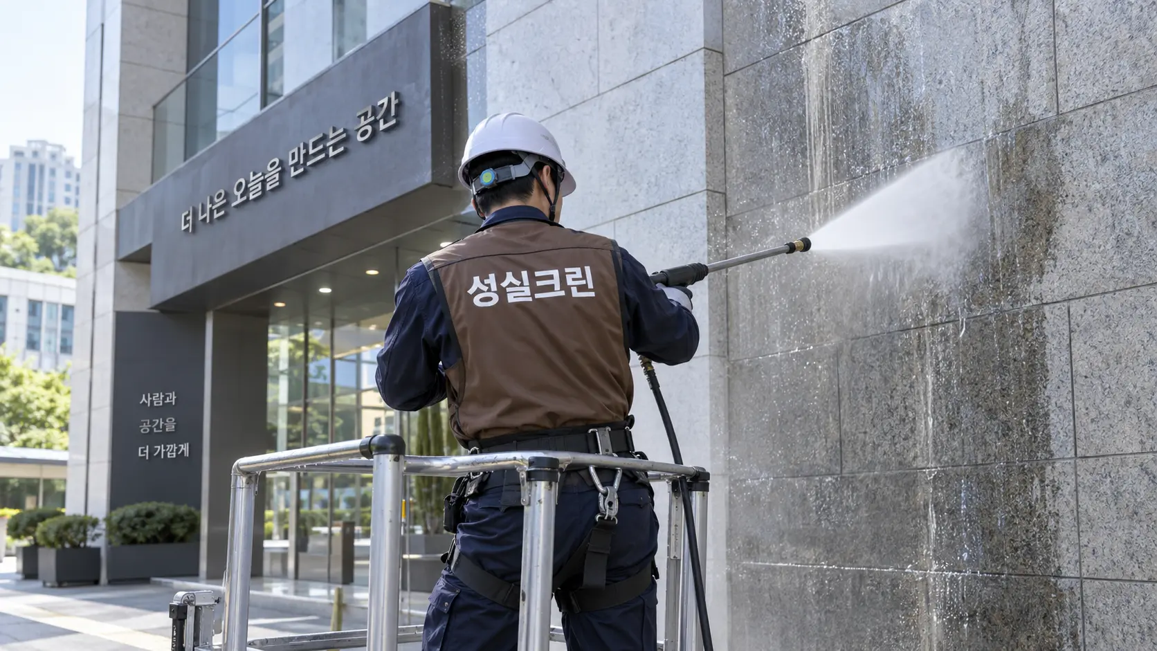 상업건물 석재 외벽 고압세척