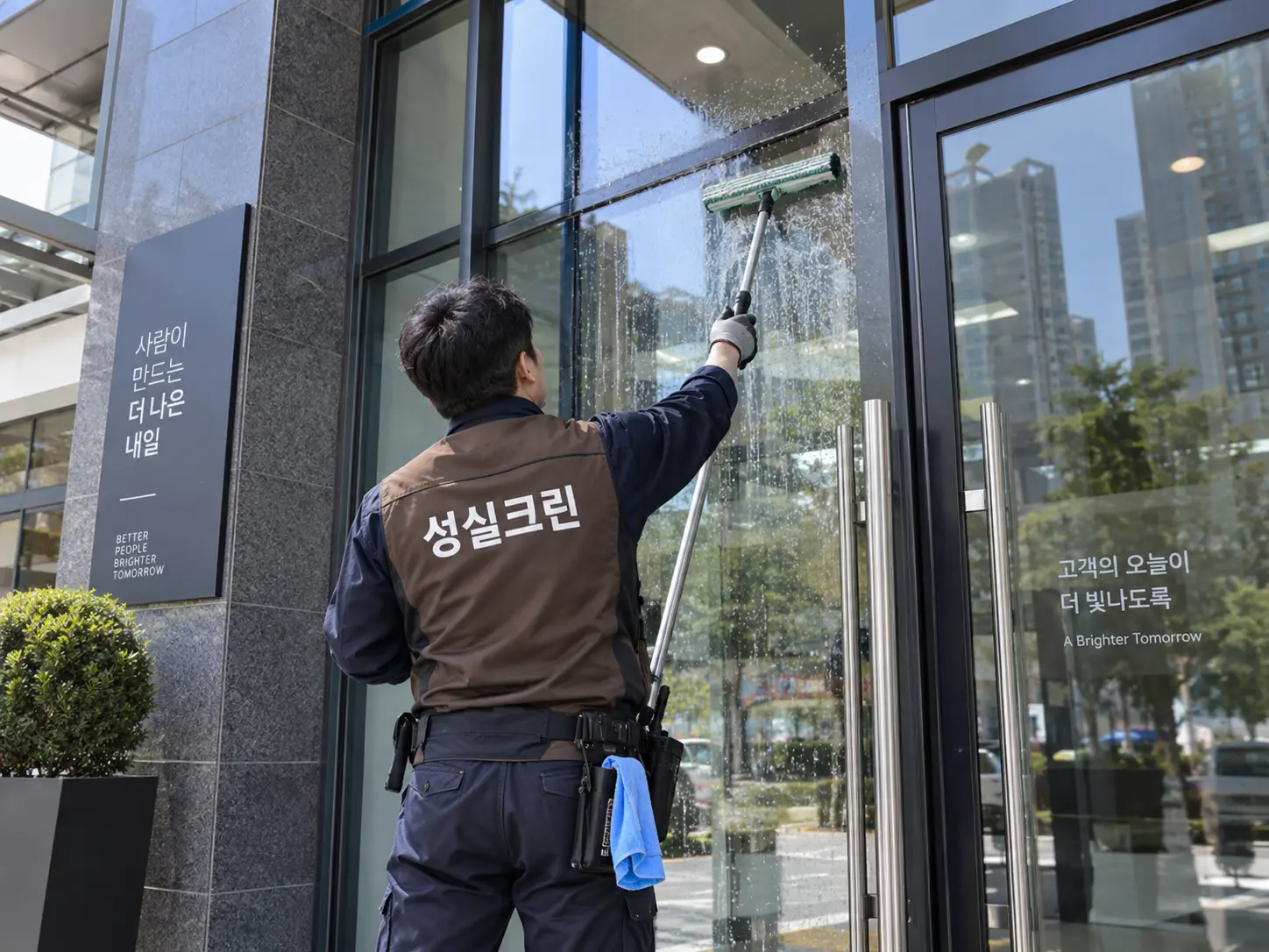 상업공간 출입문과 유리면 청소