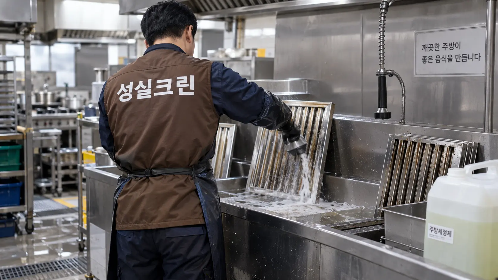 상업주방 후드 필터 기름때 세척