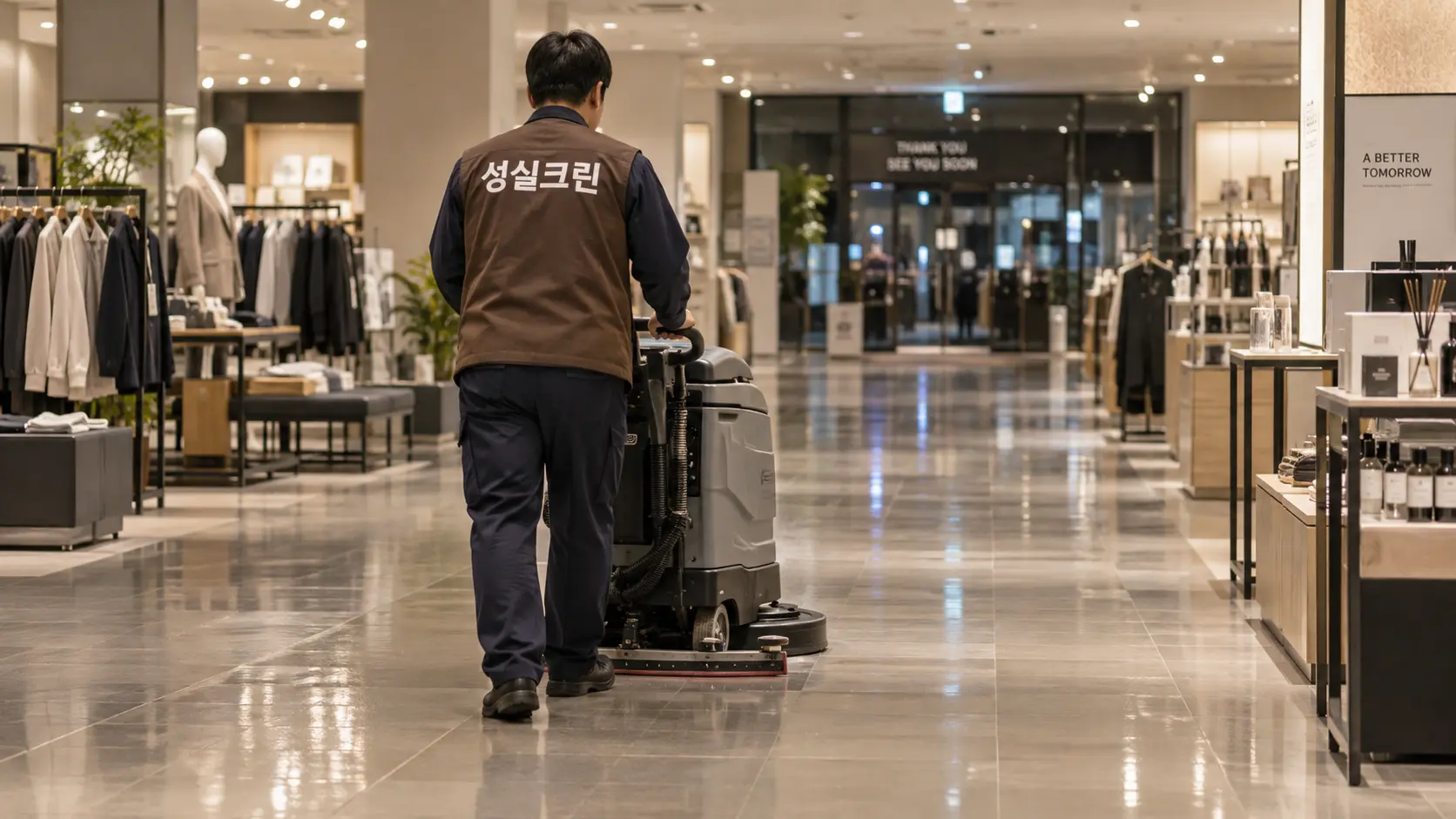 소매매장 영업 종료 후 바닥 세척